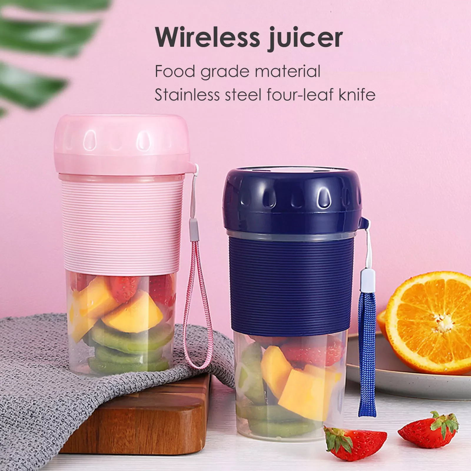 

Blender Bottles Fresh Juice Blender Cup Smoothie Maker USB Rechargeable 4 Stainless Steel Blades Multi-Function Juice