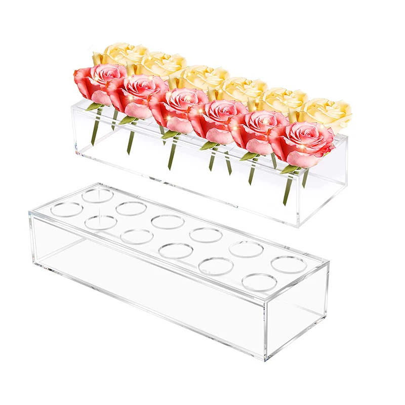 

Прозрачная акриловая прямоугольная ваза для цветов с крышкой, Свадебный обеденный стол, цветочный орнамент, современные цветочные вазы, Настольный Декор для дома