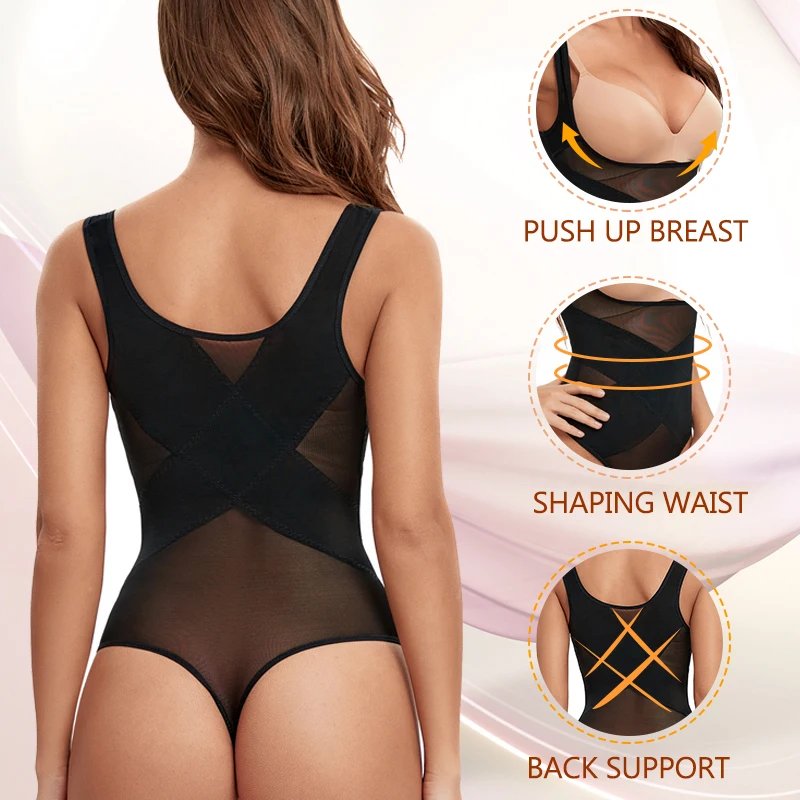 Women Seamless Full Body Shaper Waist Trainer Slim Enhanced Tummy Control Underwear Flat Belly Corset Mesh Bodysuit Shapewear