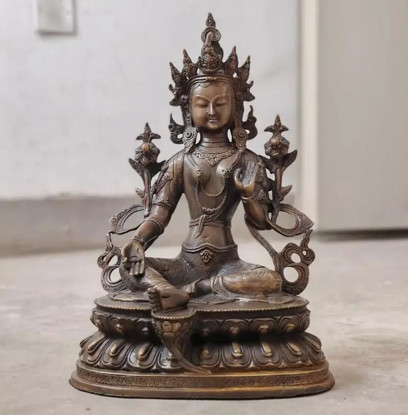 Зеленая Тара 12 дюймов старая Бодхисаттва бодхи-sattva бронзовая статуя Будды Padmapani