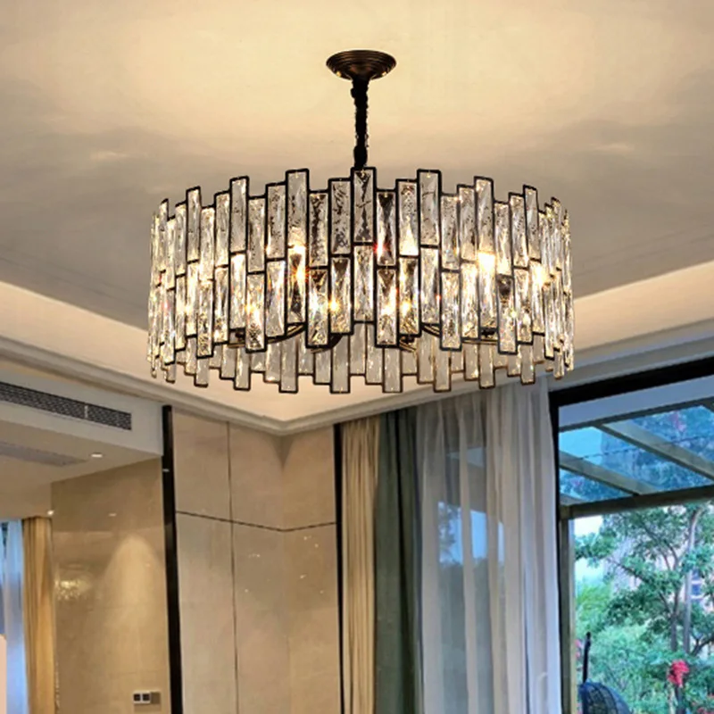 

Luxury Postmodern LED Crystal Black Chandelier Home Decor Retro Style Pendant Light Living Room Bedroom Ceiling Lamp