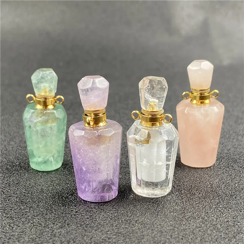

Natural Healing Reiki Mineral Amethyst Stone Necklaces For Women Man Lovers Geometric Semi-gem Aromatherapy Oil Bottle Choker