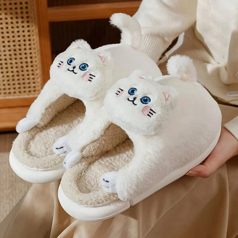 

Cartoon Cute Rabbit Winter Horn Wool Women's Slippers Grey Home Casual Warm Women Slippers Shoes Home Thick Soled Plush Women