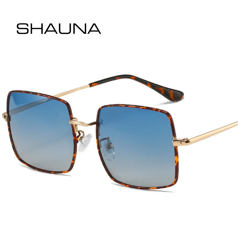 

SHAUNA Retro Metal Square Polarized Sunglasses Women Fashion Orange Blue Gradient Shades UV400 Men Leopard Sun Glasses