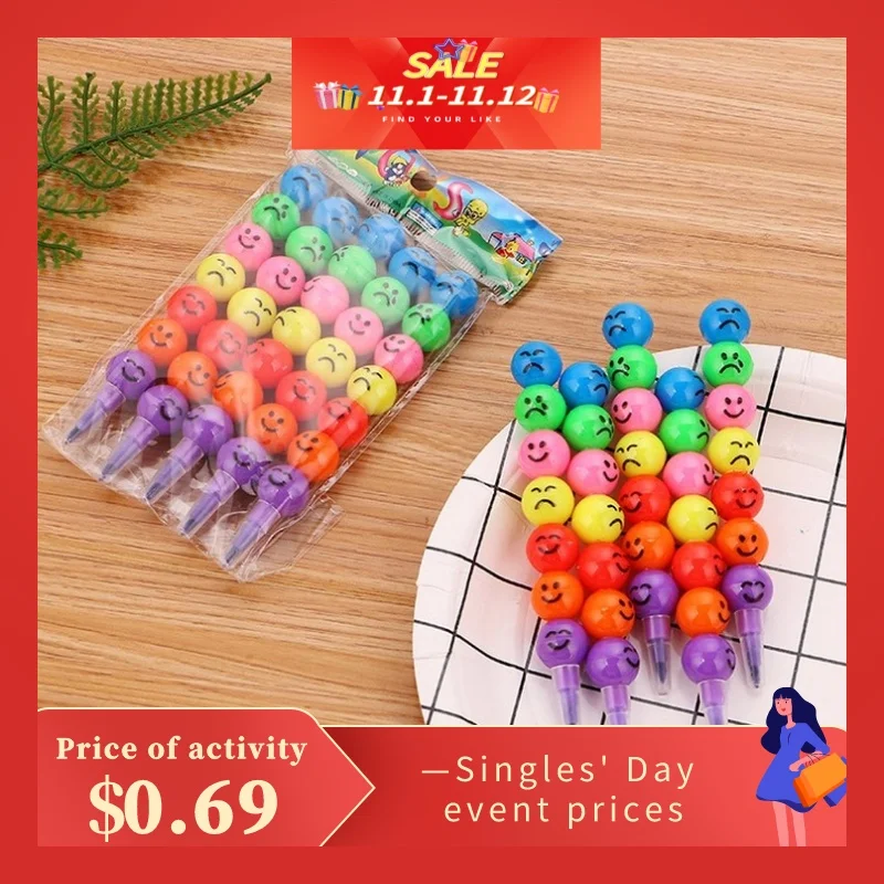

5*7 Color Crayons Cartoon Smiley Face Expression Candy Gourd Pen Children Students Painting Stationery School Office Supplies