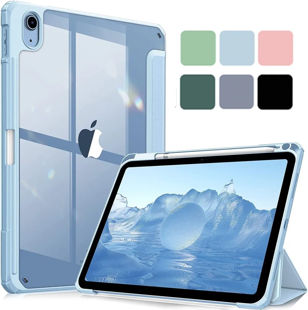 For iPad Case 9th 10th Generation Pro 11 12.9 Cover Clear Pencil Holder Funda For iPad Air 5 4 7th 8th 9th 10.2 iPad Mini 6 Case