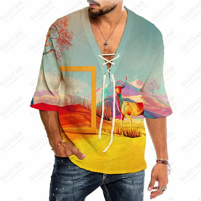 

Solid Color Street Men'S Shirt Top Standard-Fit Breathable Size Men Clothing Leisure Top Garments 3D Printing Knotted Shirts