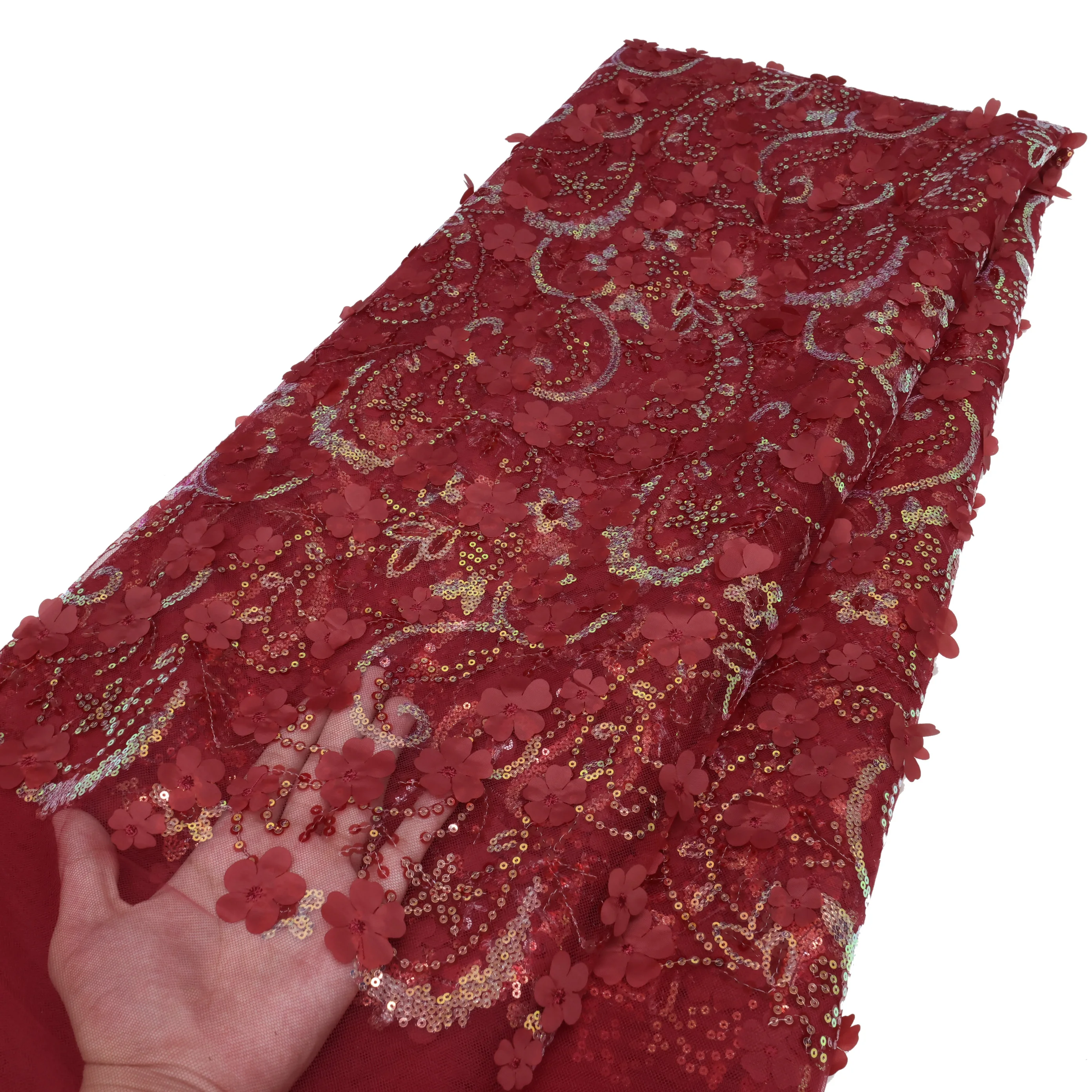 3D Цветочная аппликация, швейцарская вуаль, кружевная ткань, блестки, Тюлевое платье, швейная африканская кружевная ткань для женского выпускного вечера LY3079