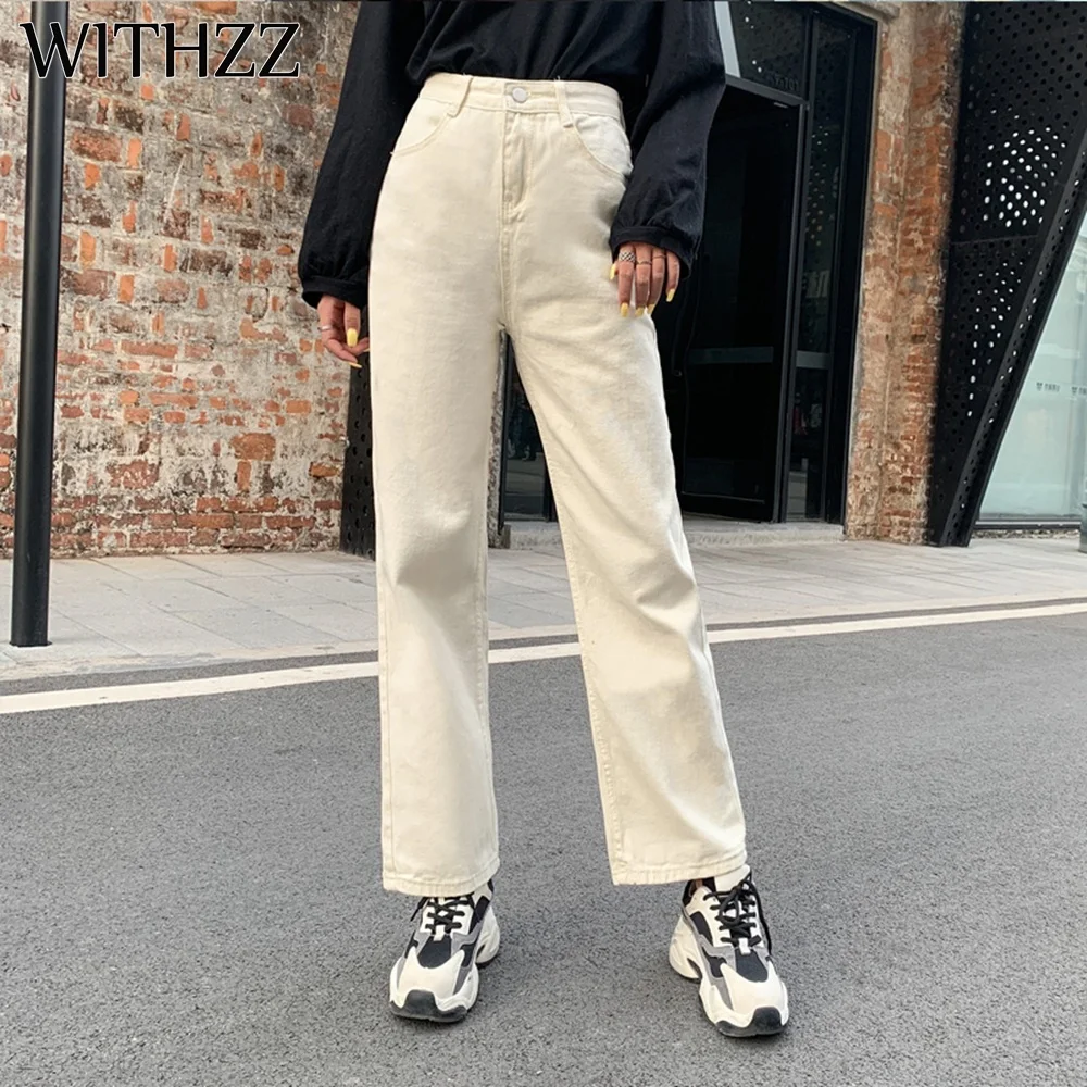 

WITHZZ Spring Autumn Wide-leg Jeans Women's High-waist Denim Pants Retro Loose Droop Straight Trousers Jeans