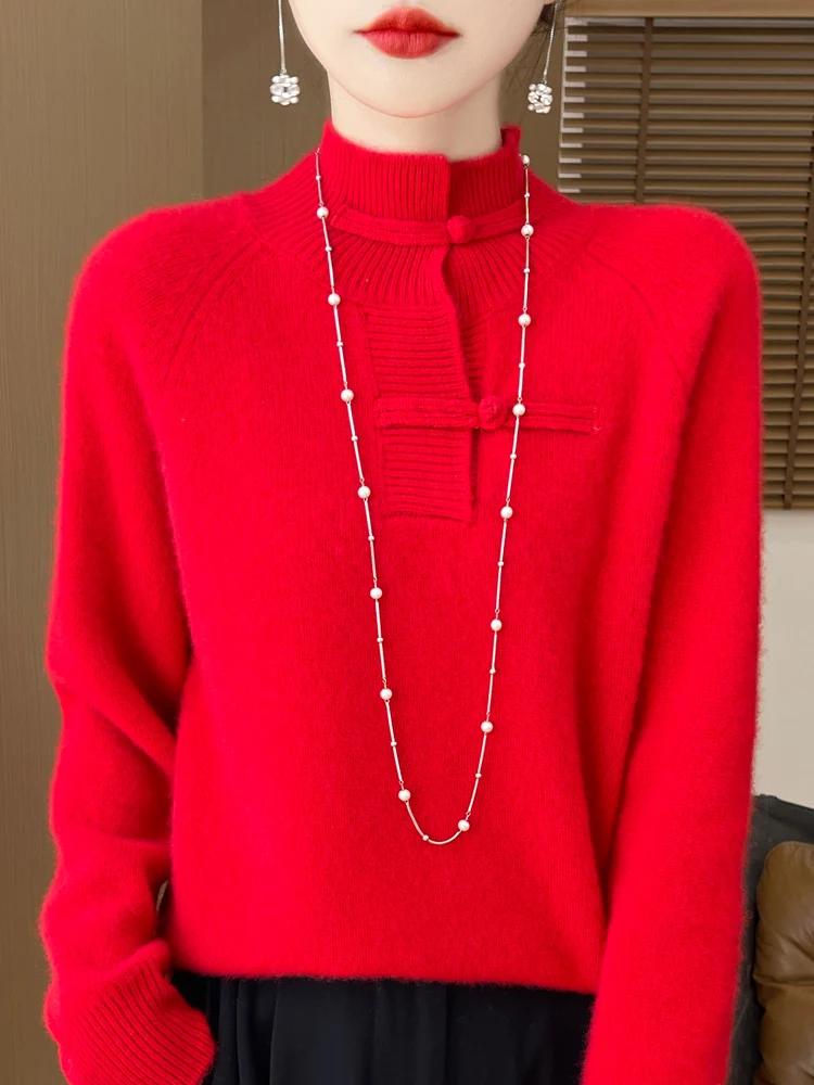 Женский пуловер с круглым вырезом вязаный шерстяной свитер средней высоты