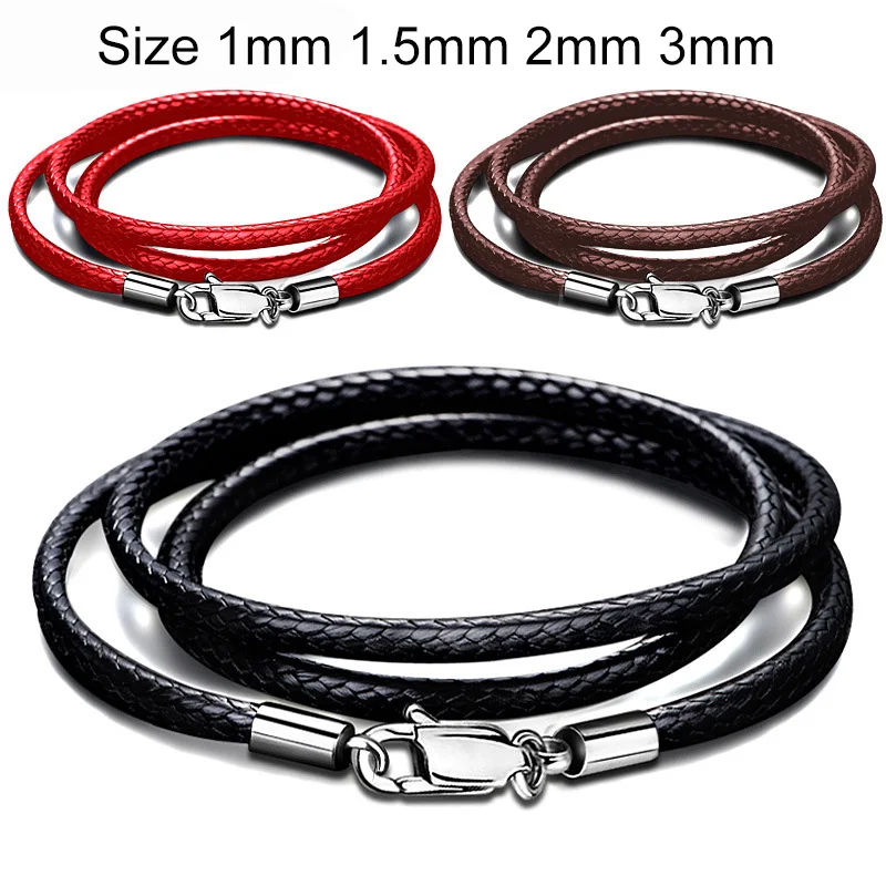 

Handmade Leather Chain Braided Waxed Rope Necklaces Pendant Findings Stainless Steel Lobster Clasp Accessory String Cord 70-80cm