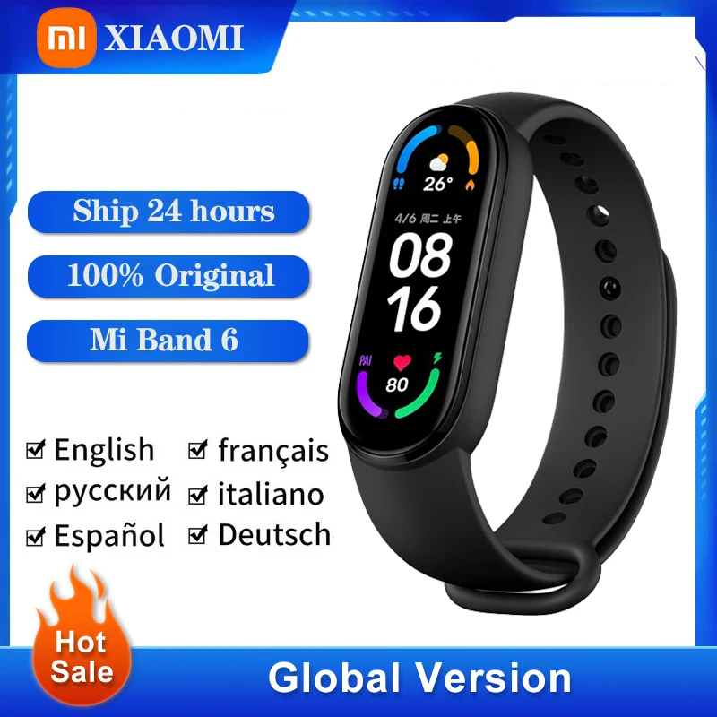 

Смарт-браслет Xiaomi Mi Band 6, 7 цветов, с AMOLED экраном