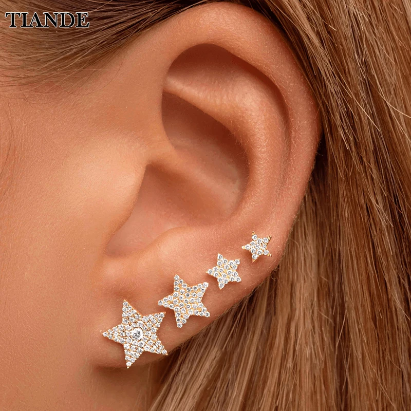 

TIANDE Silver Color Gold Plated Star Stud Earrings for Women CZ Zircon Piercing Women's Huggie Earrings 2022 Jewelry Wholesale