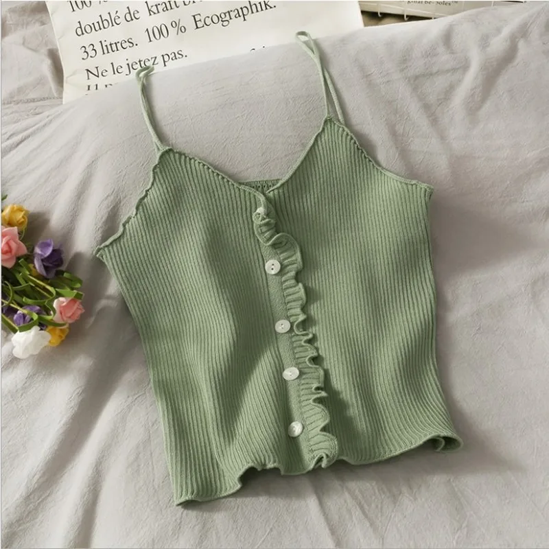 

2021 Korean Women's Cotton Underwear Sexy Solid Color Top Fashion Comfort Tank Up Female Knitting Slim Suspender Sexy Lingerie