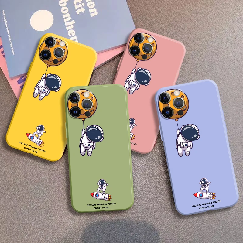 

Cute Astronaut Phone Case For iPhone 11 12 13 Pro MAX 6 6S 7 8 Plus XS 12 13 Mini X XR SE 2020 Soft TPU Colorful Cases Funda