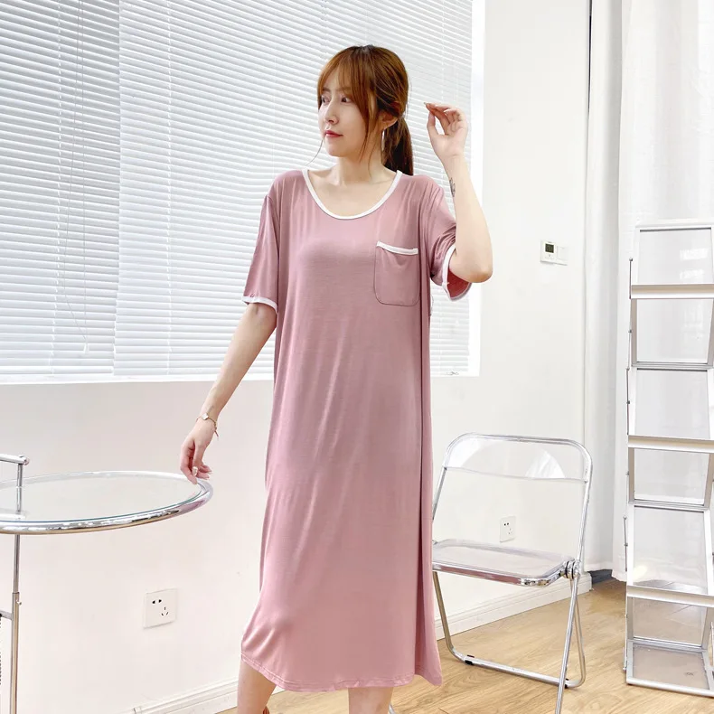 Модал длинная футболка ночная рубашка для женщин пушистая с коротким рукавом