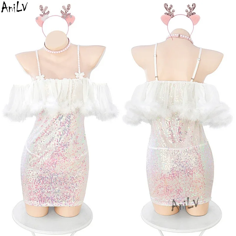 AniLV блестящее платье с Новым годом женское бабочкой на плечо фантазийное