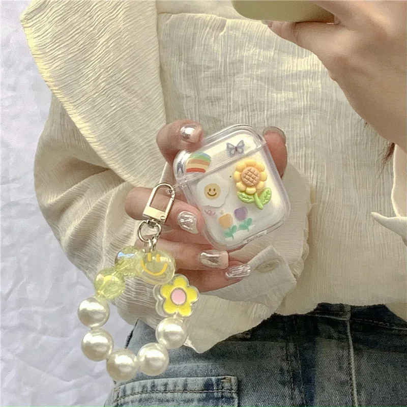 

3D Flower Sunflower Transparent Clear Cartoon Case For Apple Airpods 1 2 3 pro Air pods 3 Case Soft Silicone Earphone Cover