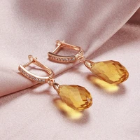 exquisite 585 rose gold earrings yellow crystal female wedding jewelry luxury natural zircon earrings for women drop earrings