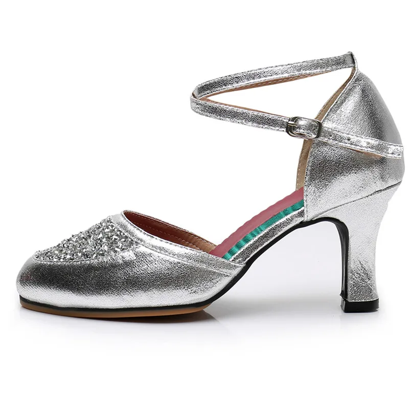 Professional Women Latin Modern dance shoes Ballroom medium high heel dance shoes drill Soft soled Cha cha tango dance shoes