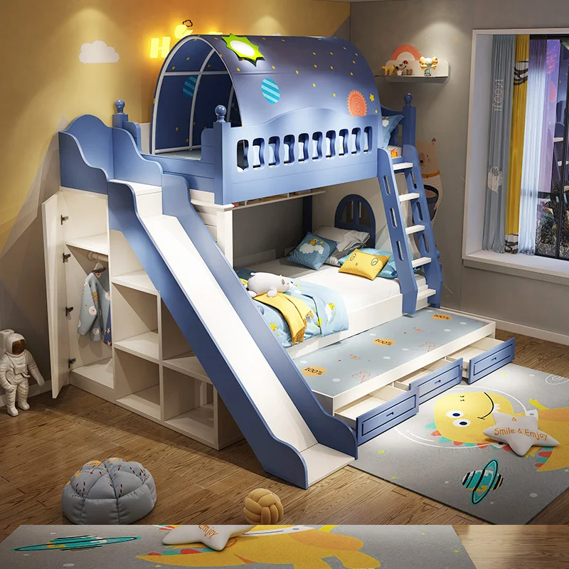 

Bunk Bed Bunk Bed Upper and Lower Bed Boy Height-Adjustable Bed Small Apartment Solid Wood Bunk Bed Slip