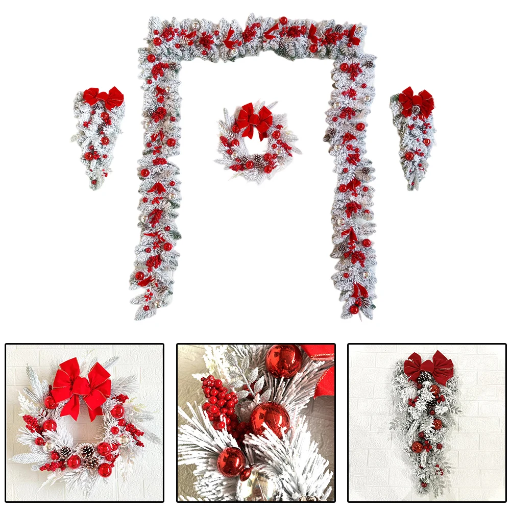 Праздничный красный рождественский венок и комплект гирлянд: идеальный