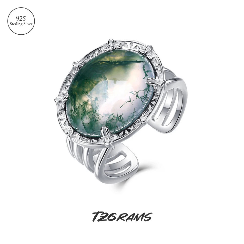

Tzграммы, кольца из натурального Моха и агата, Женское кольцо, серебряное, овальное, зеленое, агат, Винтажное кольцо на палец, крупные, Изящные Ювелирные изделия