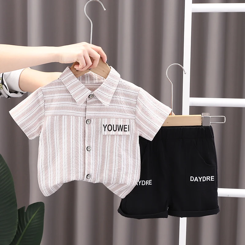 0-5 Year Old Boy Sweat-Absorbing and Breathable Super High-Quality Summer Clothes Suit Baby Handsome Shirt with Soft Shorts