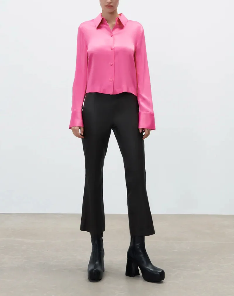 

Женская однобортная рубашка, Розовый Топ с длинным рукавом и отложным воротником, простая Женская Весенняя Новая блузка