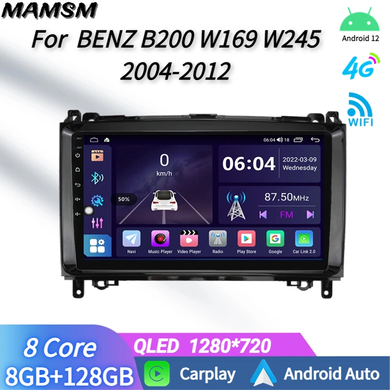 

Автомагнитола с Android-экраном для B200, W169, W245, 2004-2012, автомобильный мультимедийный плеер 2DIN Carplay, Bluetooth, GPS