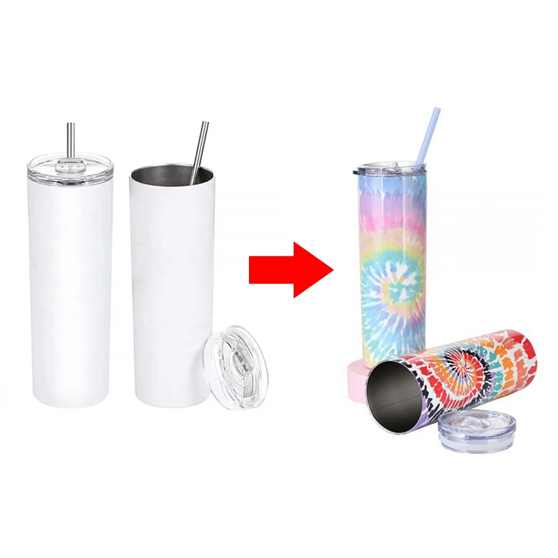 

10pcs 20oz Straight Sublimation Blank Tumbler White Stainless Steel Insulated Double Wall Vacuum DIY Tumblers With Lid and Straw