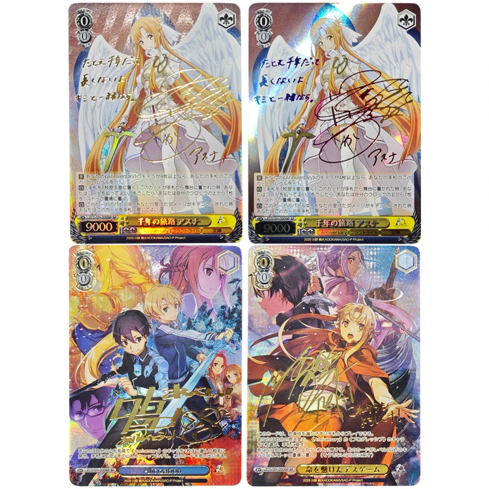 

2Pcs/set Sword Art Online Refractive Hot Stamping Flash Card Yuuki Asuna Kirigaya Kazuto Classic Anime Collection Cards Gift Toy