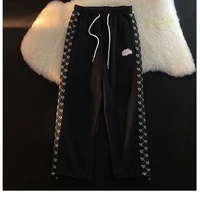 splice heart print sweatpants women winter fashion 2022 high waist trousers streetwear casual cotton black pants mingliusili