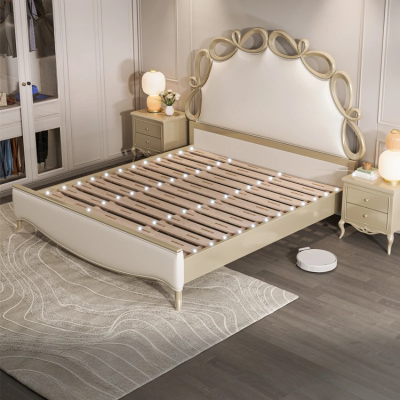 Американская светлая роскошная двуспальная кровать из мягкой кожи для свадьбы