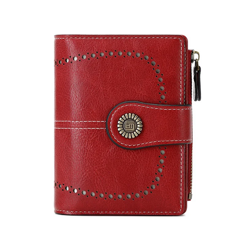 

High Quality Women Wallet RFID Anti-theft Tri-Fold Wallet Retro Oil Wax Leather Large Capacity Wallets For Woman Long Zipper