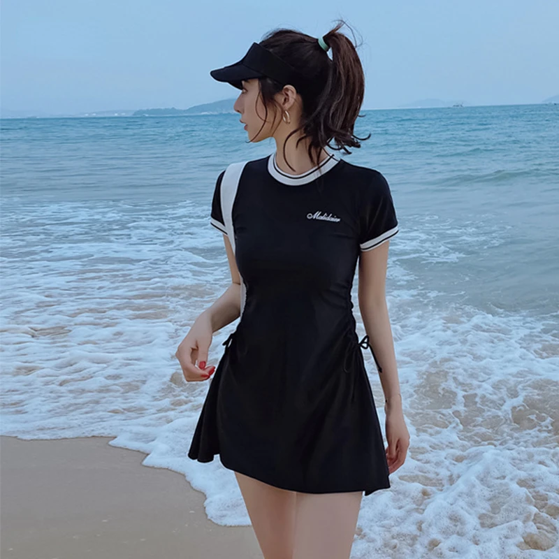 Cute Strap Waist Skirt Swimsuit Women Swimwear Girl Korean Style O Neck 2 Piece Sets Swimming Bathing Suit Beach Wear Women 2022