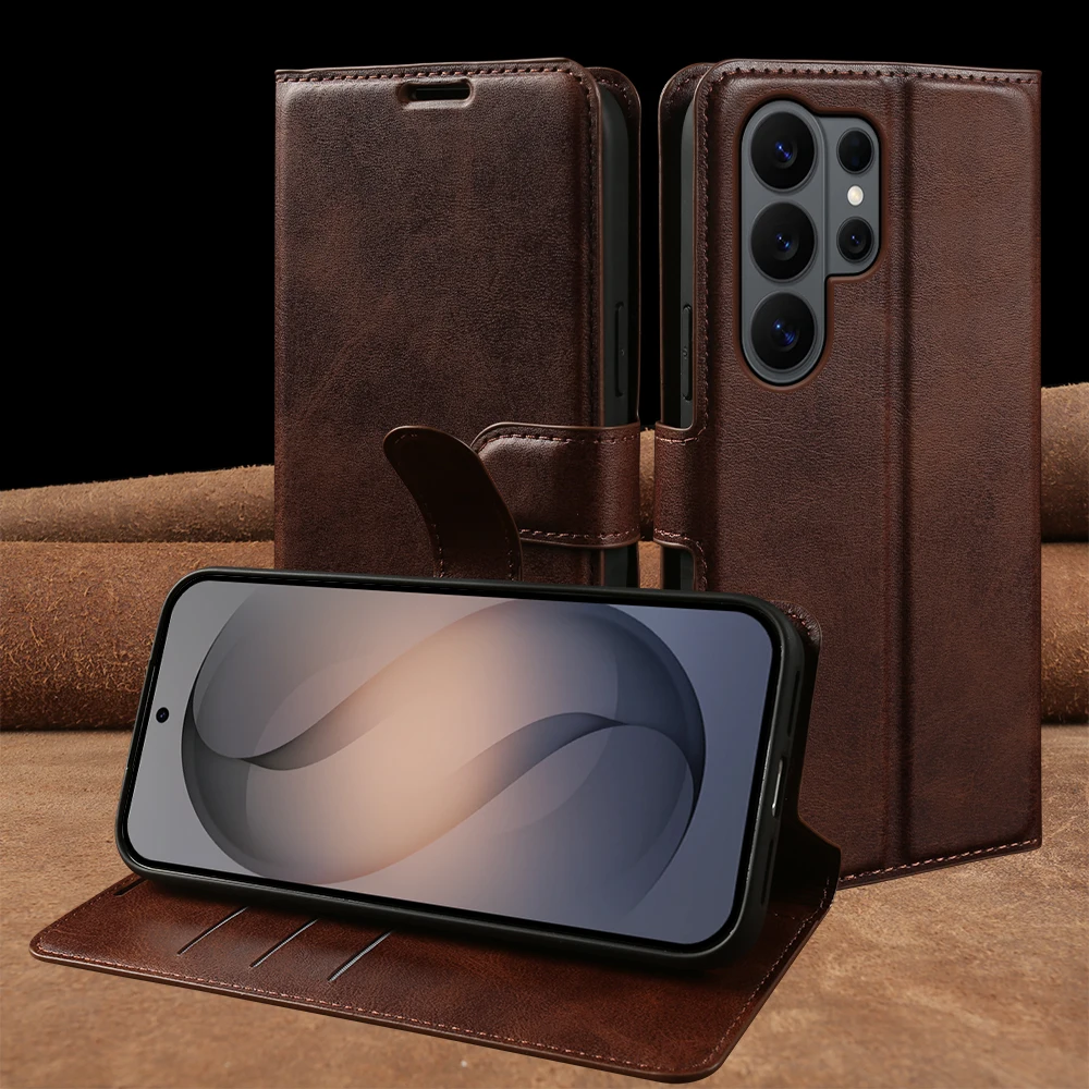 Фото Премиальный чехол-флип из телячьей кожи для Samsung Galaxy S26 Ultra Plus S25 FE S24 S23 S22 S21 Ultra: чехол-кошелек, сумка, кейс №2