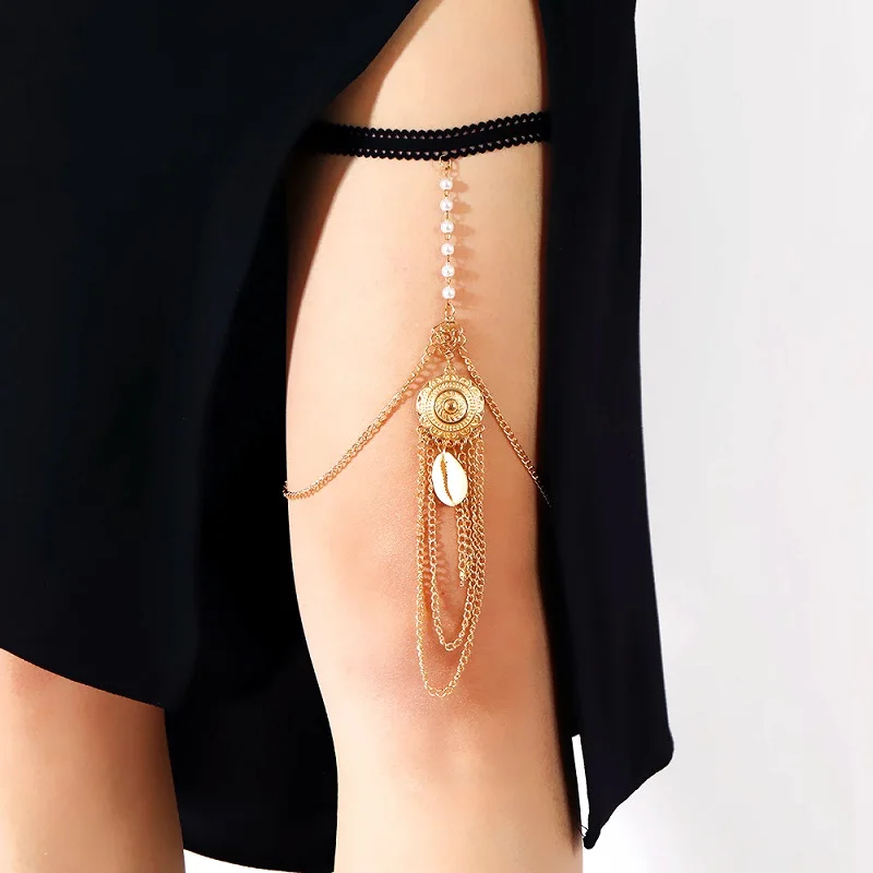 

Женская винтажная эластичная цепочка на бедро, летняя пляжная бижутерия