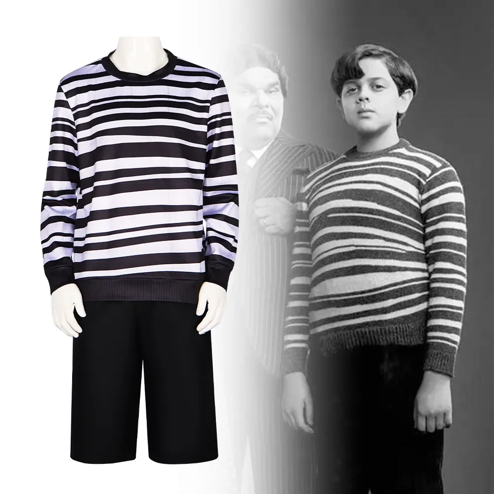 

Wednesday Younger Brother Cosplay Costume Kids Uniform Addams Family Vintage Outfits Boys Cosplay Suits Top Pants