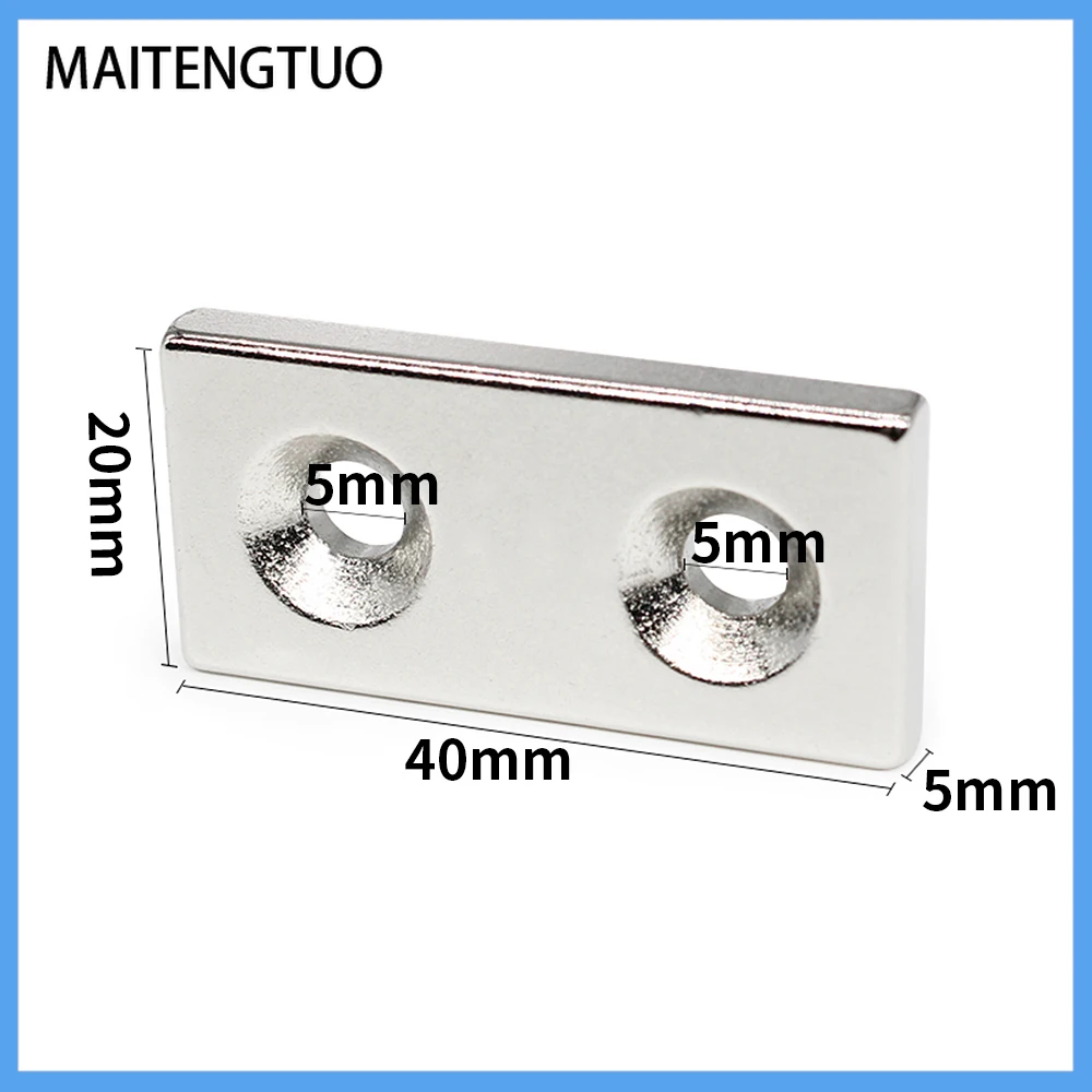 

1/2/5/10/15PCS 40x20x5-5 Block Strong Rare Earth Magnets Countersunk Hole 5mm 40*20*5-5 Permanent NdFeB Magnet 40x20x5-5mm