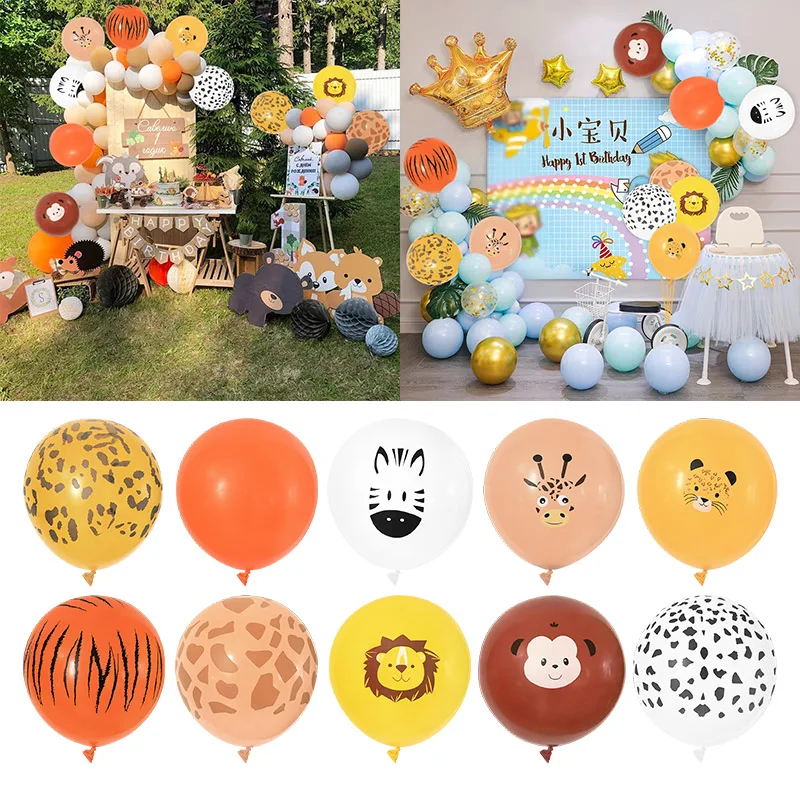 

10pcs Animal Pattern Balloon with ribbon Jungle Safari Birthday Party Decor Balloons for Birthday Party Baby Shower Supplies