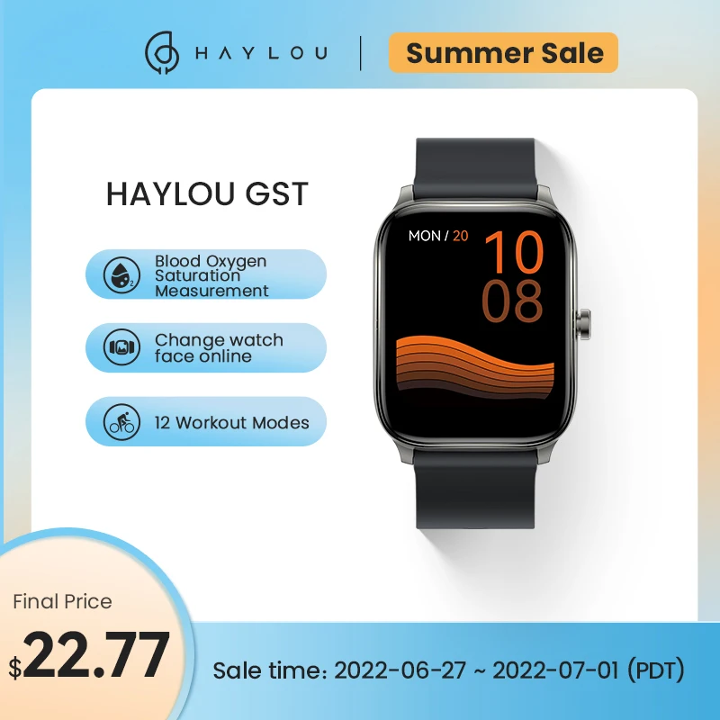 HAYLOU GST Smart Watch Men Women Watch Blood Oxygen Heart Rate Sleep Monitor 12 Sport Models Custom Watch Face Global Version