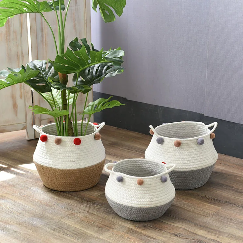 

European and American Simple Handmade Cotton Woven Flower Pot Container Plant Household Basket Cotton Rope Storage Basket
