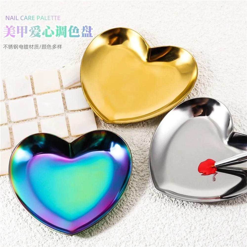 

1Pc Nail Palette Heart Shape Metal Nail Art Display Tray Board Holder Gel Polish Manicure Storage Plate Tool