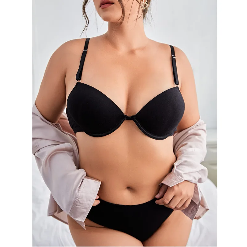 

Plus Size Underwear Glossy Sexy Thin Push up Adjustment Lace Beautiful Back Bra Set