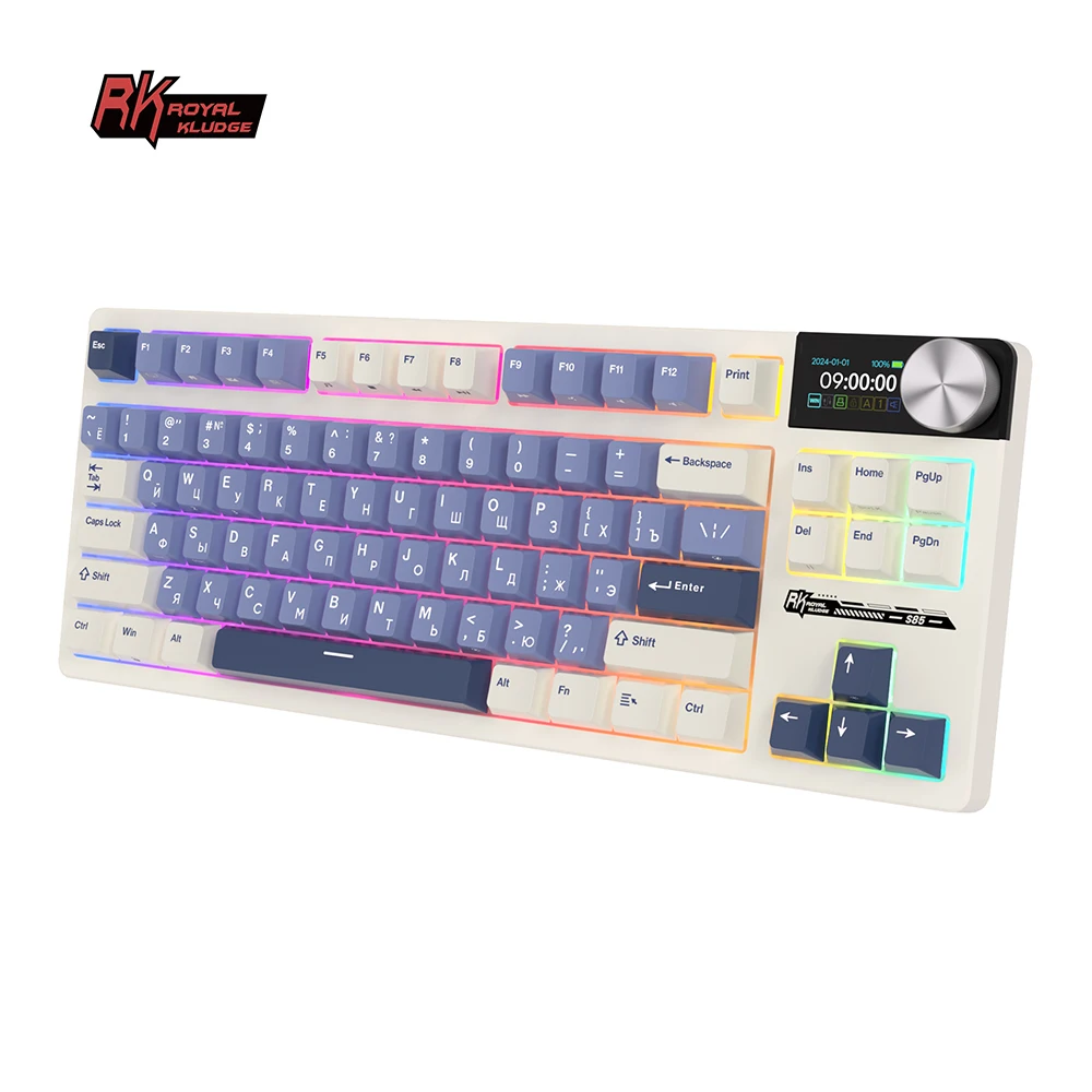 Фото RK ROYAL KLUDGE S85 Прокладка Русская Механическая Клавиатура 2,4G Беспроводная/Bluetooth/USB 75% RGB Игровая Клавиатура с возможностью горячей замены №1
