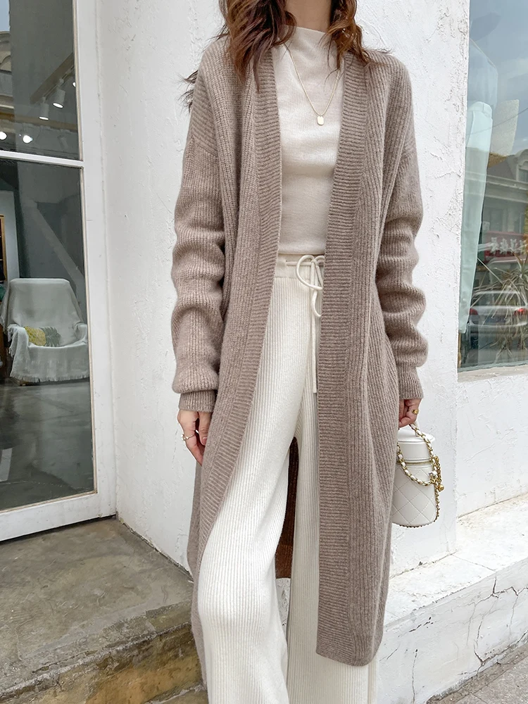 

Осенне-зимняя новая длинная куртка шерстяной кардиган свитер женское однотонное пальто мягкая ленивая ветровка модное длинное пальто