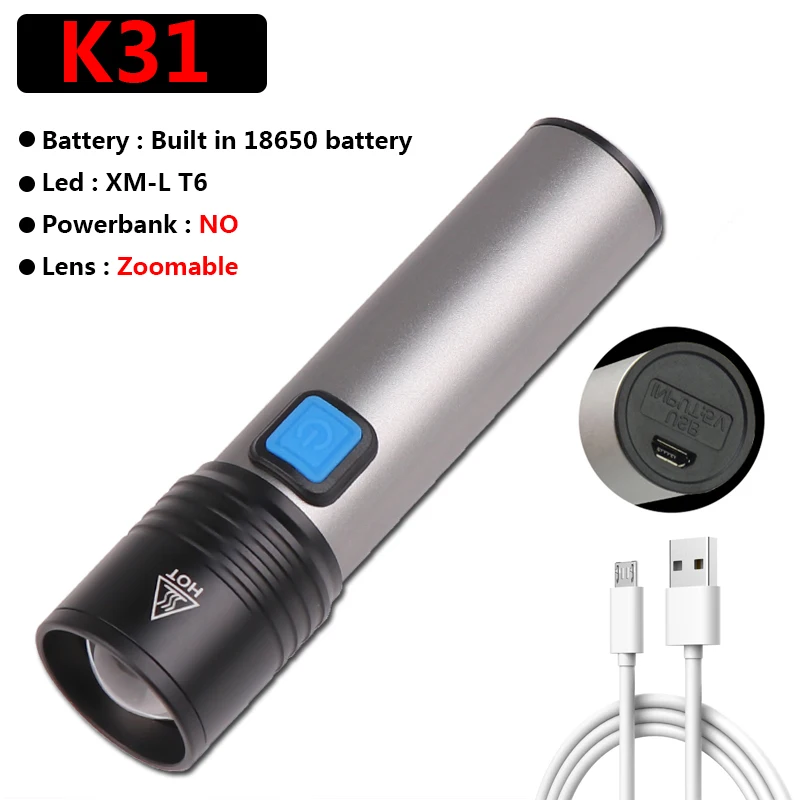 Высококачественный светодиодный водонепроницаемый фонарик с зарядкой от Usb со