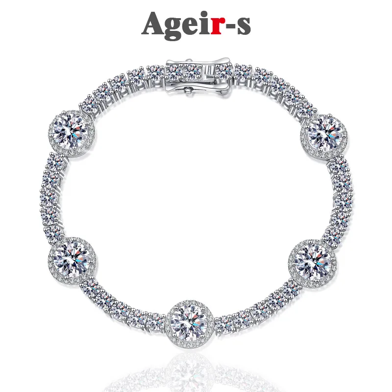 

AGEIR-S 925 Sterling Silver 9.1Carat Moissanite Bracelet for Women Couple Birthday Gift Sparkling Bangle Wedding Jewelry Z664