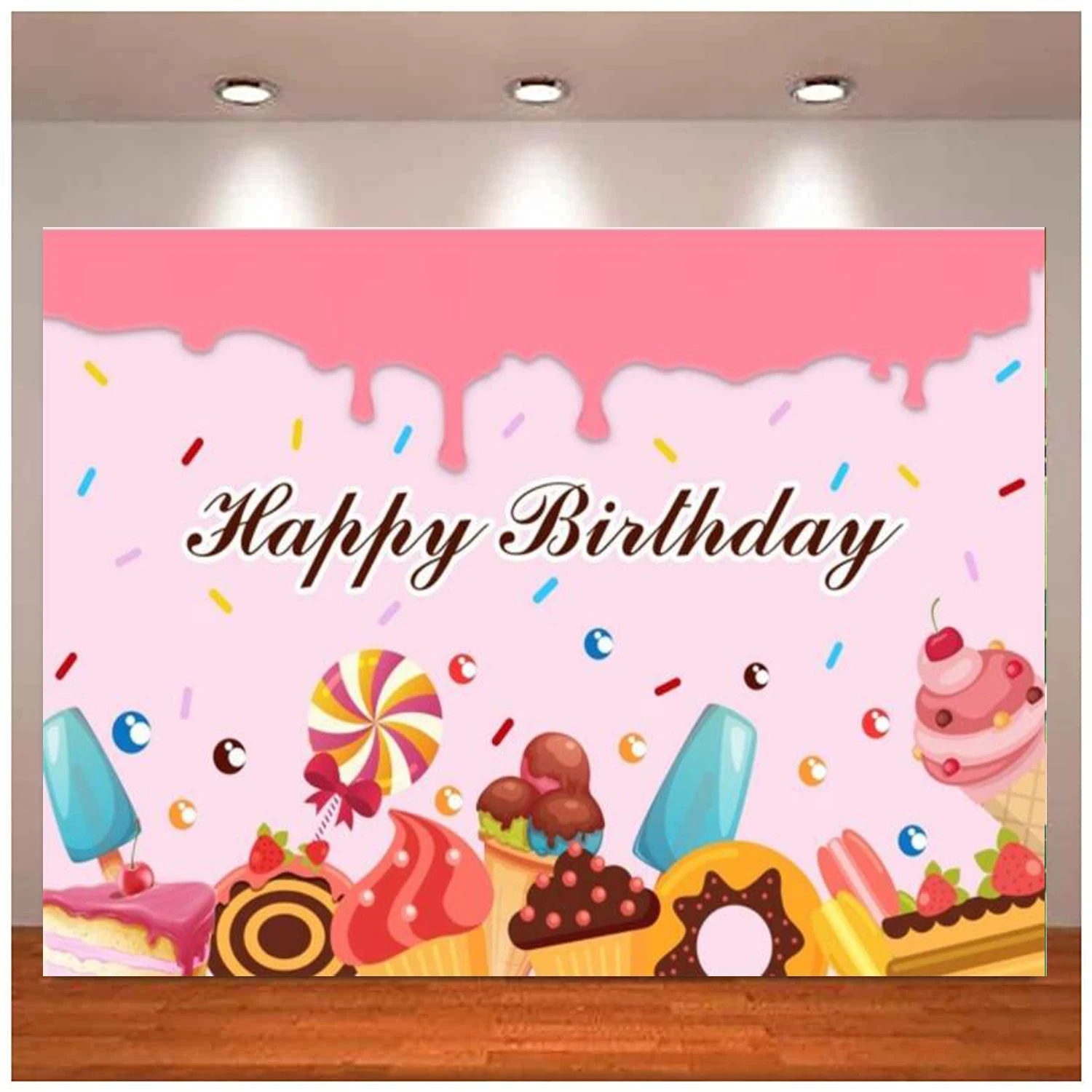 

Фон для фотосъемки с днем рождения мороженое леденец шоколад клубника торт сладкие конфеты Вечеринка фон Candyland дети